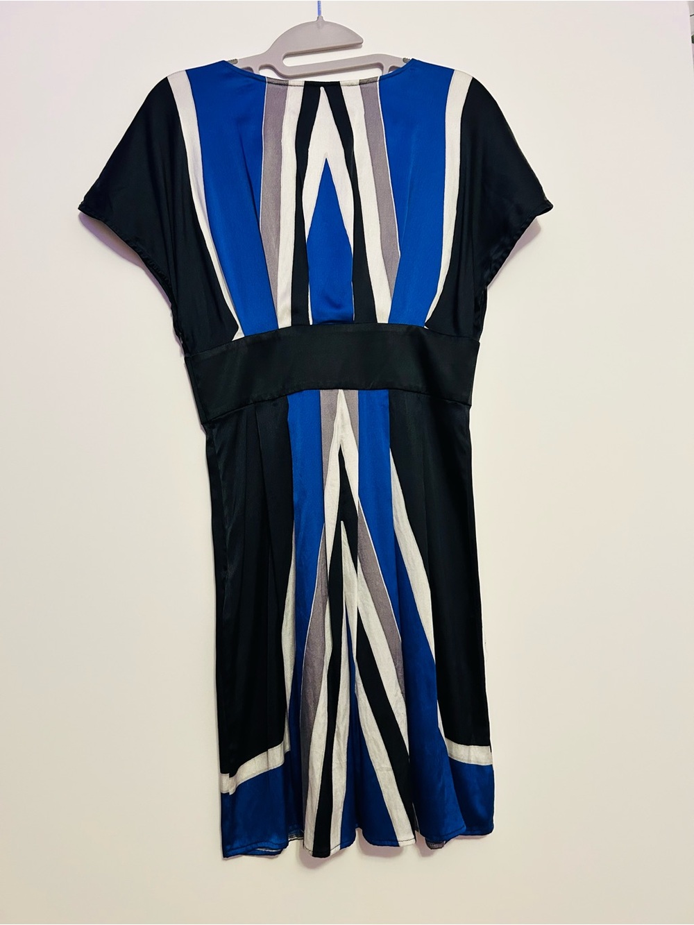Vintage Express Silk Blend Colorblock Geometric Dress Y2K Geometric Empire - Picture 3 of 10